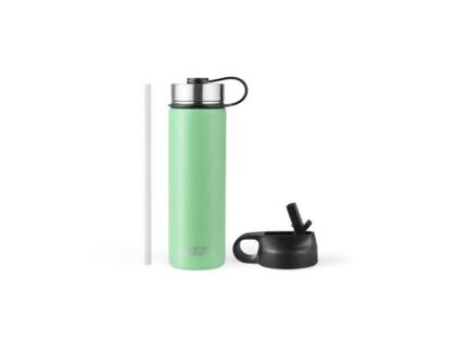 Costway KC55427TU 22 oz Double-Walled Insulated Stainless Steel Water Bottle with 2 Lids & Straw, Green 