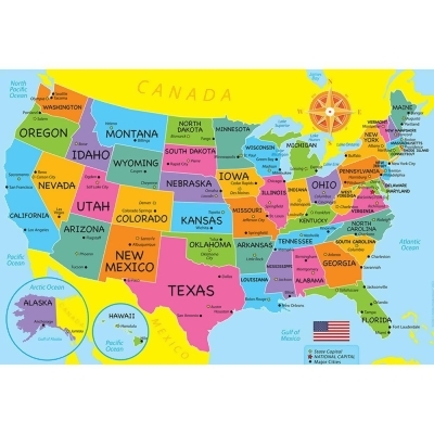 Ashley Productions ASH95700 13 x 19 in. USA Map Learning Placemat - 10 Count 