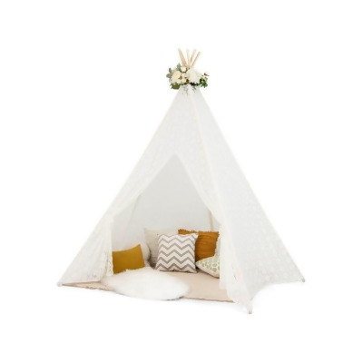 Costway TP10020 Lace Teepee Tent with Colorful Light Strings for Children 