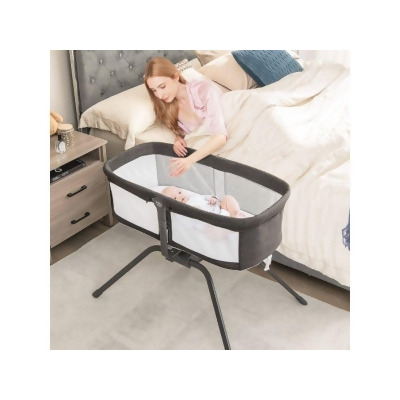 Costway BC10120DK Portable Folding Bedside Sleeper with Mattress & Carry Bag, Gray & White 