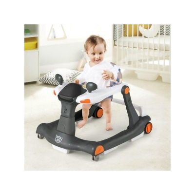 Costway BC10022CG 2-in-1 Foldable Activity Push Walker with Adjustable Height, Dark Gray 