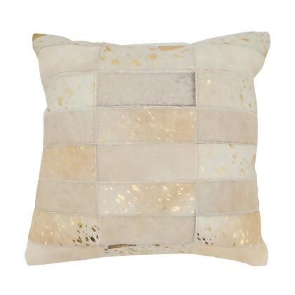 Saro Lifestyle 1141.I16SC 16 in. Luxe Hair on Leather Square Throw Pillow Cover, Ivory 