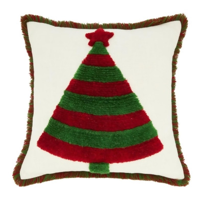 Saro Lifestyle 2292.RG18SD 18 in. Classic Christmas Tree Square Down Filled Throw Pillow, Red & Green 