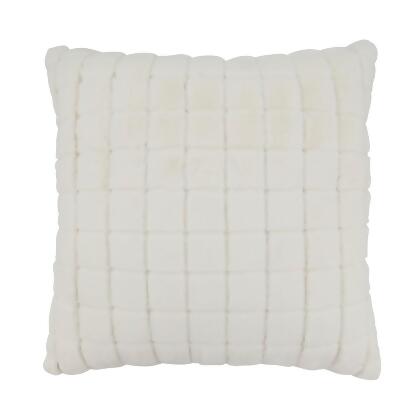Saro Lifestyle 2635.I18SP 18 in. Furry Framework Grid Faux Rabbit Fur Square Poly Filled Throw Pillow, Ivory 