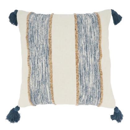 Saro Lifestyle 5285.NB20SD 20 in. Striped Tassel Corners Square Down Filled Throw Pillow, Navy Blue 