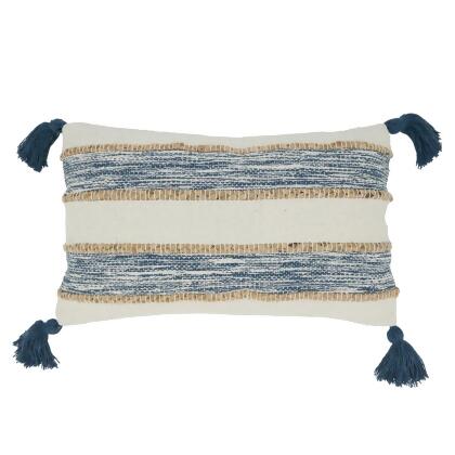 Saro Lifestyle 5285.NB1220BD 12 x 20 in. Striped Tassel Corners Oblong Down Filled Throw Pillow, Navy Blue 