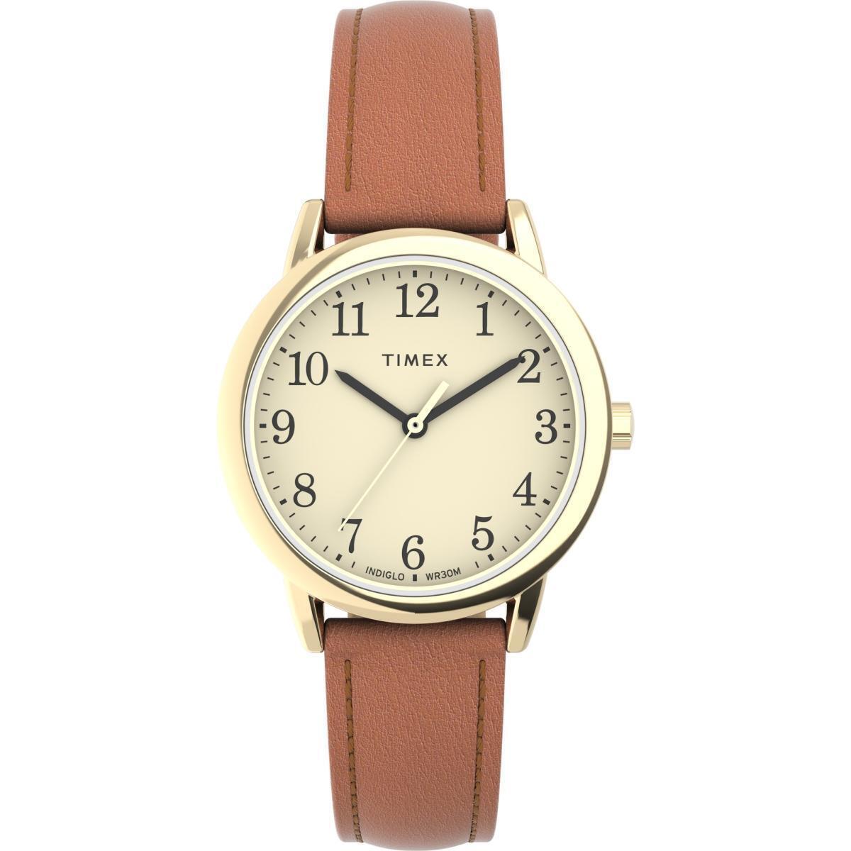 Timex TW2V692009J 30 mm Womens Easy Reader Watch, Brown Strap with Cream Dial - Gold-Tone Case
