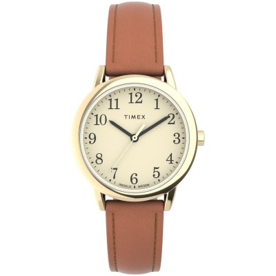 Timex TW2V692009J 30 mm Womens Easy Reader Watch, Brown Strap with Cream Dial - Gold-Tone Case 