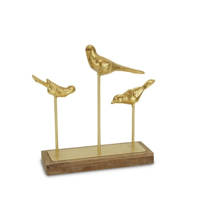 HomeRoots 483272 12 in. Metal Bird Hand Painted Sculpture, Gold 