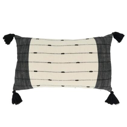 Saro Lifestyle 5301.BW1220BD 12 x 20 in. Tassel Trim Stripe Oblong Down Filled Throw Pillow, Black & White 