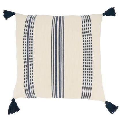 Saro Lifestyle 5120.NB20SP 20 in. Playful Pattern Stripe Square Poly Filled Throw Pillow with Tassels, Navy Blue 