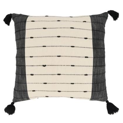 Saro Lifestyle 5301.BW20SP 20 in. Tassel Trim Stripe Square Poly Filled Throw Pillow, Black & White 