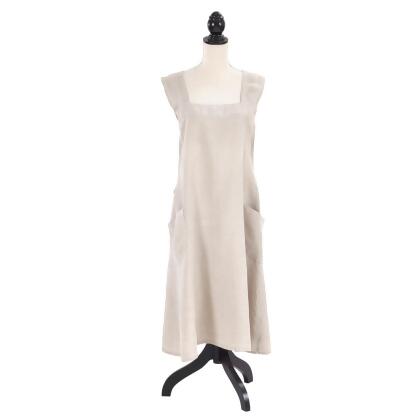 SARO 1059.T01 Front Two Pocket Criss Cross Linen Apron Taupe 