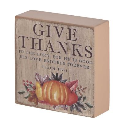 Dicksons TPLK33-252 Tabletop Plaque Give Thanks Ps.107:1 3x3 