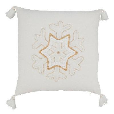 Saro Lifestyle 8290.GL18SD 18 in. Winter Whimsy Snowflake Square Down Filled Throw Pillow with Tassels, Gold 