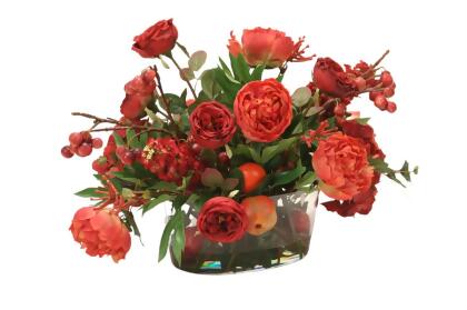 Disttive Designs 17325 Unisex Rust & Red Garden Mix of Fruit & Florals in Oval Bowl 