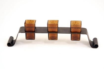 Disttive Designs CS-13019 Unisex Long Wrought Iron Candle Holder with 3 Amber Glass Vases - Brown