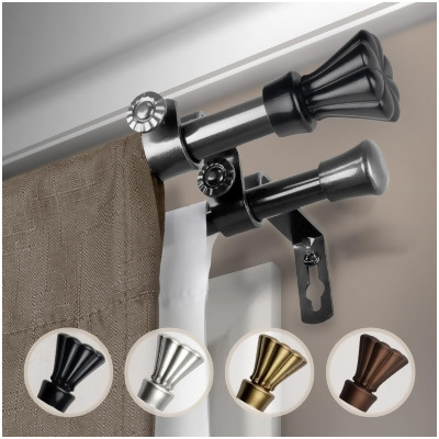 Central Design 5717-282D 0.625 in. Dia. Pasha Double Curtain Rod, Black - 28-48 in. 