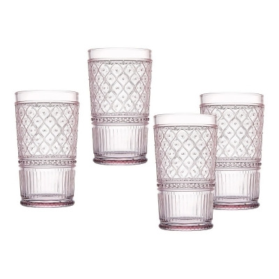 Godinger 27021 Claro Highball Glassware, Pink - Set of 4 