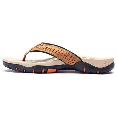 AZ Trading HR5B61115 Mens Thong Indoor & Outdoor Beach Flip Flop Sandals, Khaki & Orange - Size 11.5 