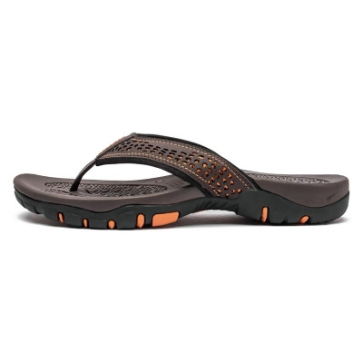 AZ Trading HR5061115 Mens Thong Indoor & Outdoor Beach Flip Flop Sandals, Brown & Orange - Size 11.5 