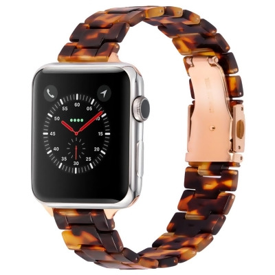 Odash WX-505-BRN45 42-44-45-49 mm Resin Band for Apple Watch Butterfly Buckle, Brown Tortoise 
