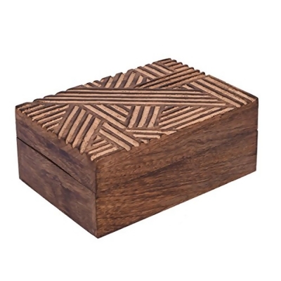 Odash SI-US-BWN0006 Rustic Wooden Keepsake Storage Box Multipurpose Jewelry Trinket Makeup Accessories Holder Organizer with Hand Carved 
