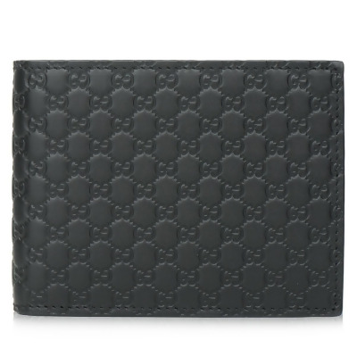 Gucci 302583 No.217044 Leather Micro GG Guccissima Trifold Wallet, Black 