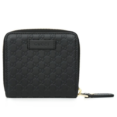 Gucci 302575 No.449395 Micro GG Guccissima Leather Small Bifold Wallet, Black 