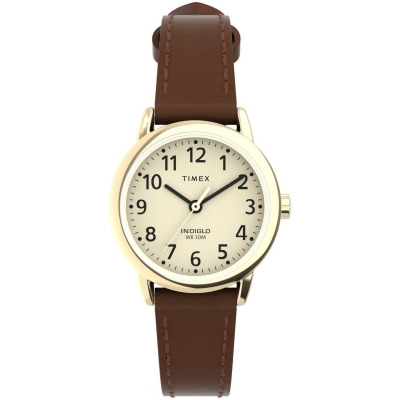 Timex TW2V754009J 25 mm Womens Easy Reader Classic Watch - Brown Strap Cream Dial Gold-Tone Case 