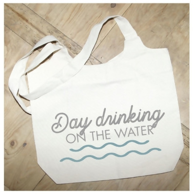 Odash MSTOTNR026 14.2 x 16.5 in. Day Drinking on the Water Cotton Tote Bag, Natural 