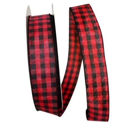MDR Trading AI-RI09902-Q01 1.5 in. x 50 Yards Wired Red & Black Hilltop  Cabin Buffalo Plaid Ribbon