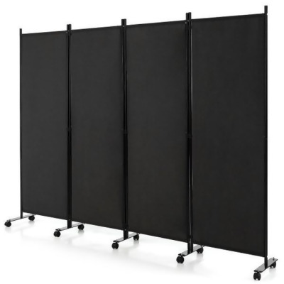 Costway JV10724BK 6 ft. 4-Panel Rolling Privacy Screen Folding Room Divider with Lockable Wheels, Black 