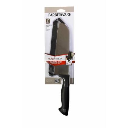 Lifetime 6066857 7 in. Farberware Edgekeeper Stainless Steel Santoku Knife, Black & Silver - 2 Piece 