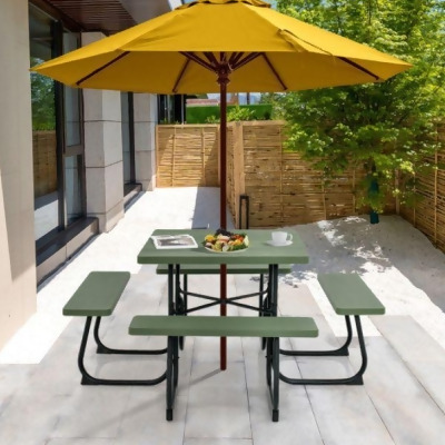Total Tactic NP11265LSPlus Outdoor Picnic Table with 4 Benches & Umbrella Hole, Green 