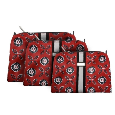 Hadaki HDK837-SlvrStDais-S 10 x 0.5 x 7.5 in. Zip All Pod Carry Case Bag, Silver Stripe Red Daisies - Small 