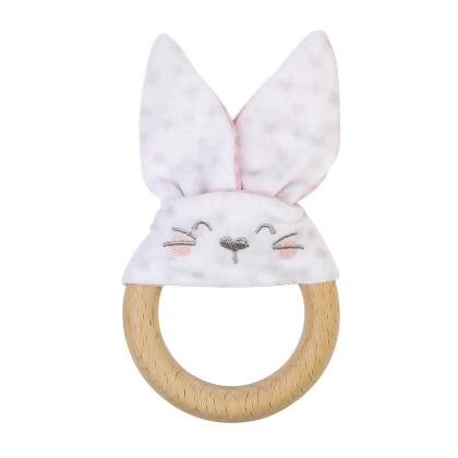 Saro SA1718PK 3.75 x 1.875 x 6 in. Bunny Baby Teether, Pink
