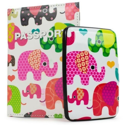 Miami CarryOn RFIDWSELEP RFID Protected Wallet and Passport Cover Set (Patterned Elephants) 