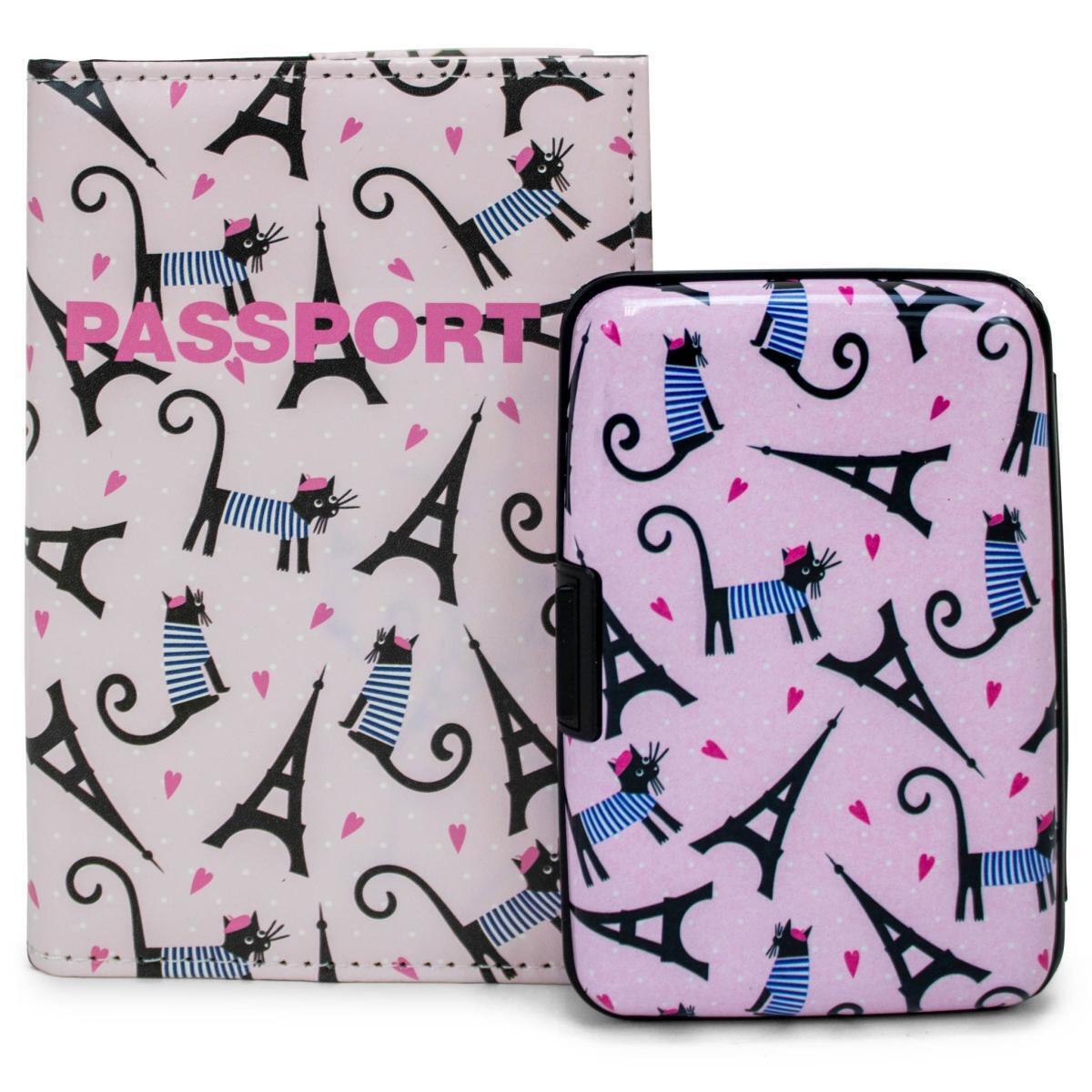 Miami CarryOn RFIDWSFRCT RFID Protected Wallet and Passport Cover Set (French Cat)