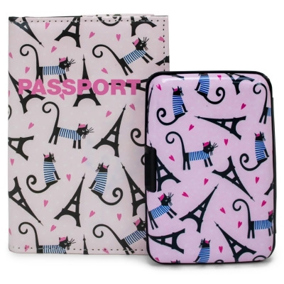 Miami CarryOn RFIDWSFRCT RFID Protected Wallet and Passport Cover Set (French Cat) 