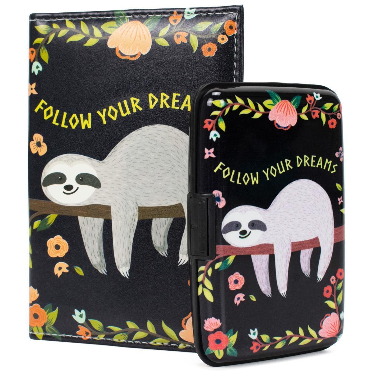 Miami CarryOn RFIDWSLZYSL RFID Protected Wallet and Passport Cover Set (Lazy Sloth)