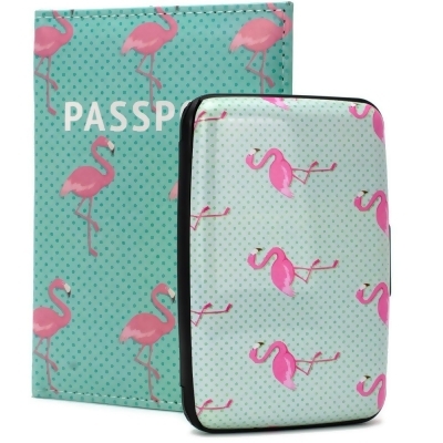 Miami CarryOn RFIDWSPKFL RFID Protected Wallet and Passport Cover Set (Pink Flamingos) 