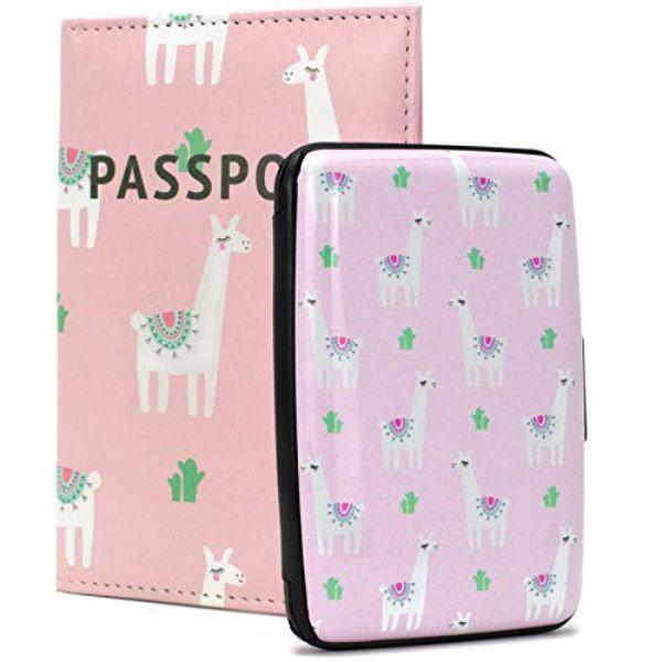 Miami CarryOn RFIDWSPKLLAM RFID Protected Wallet and Passport Cover Set (Llamas on Pink)