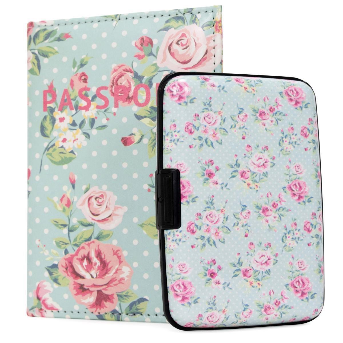 Miami CarryOn RFIDWSVTRS RFID Protected Wallet and Passport Cover Set (Vintage Roses)