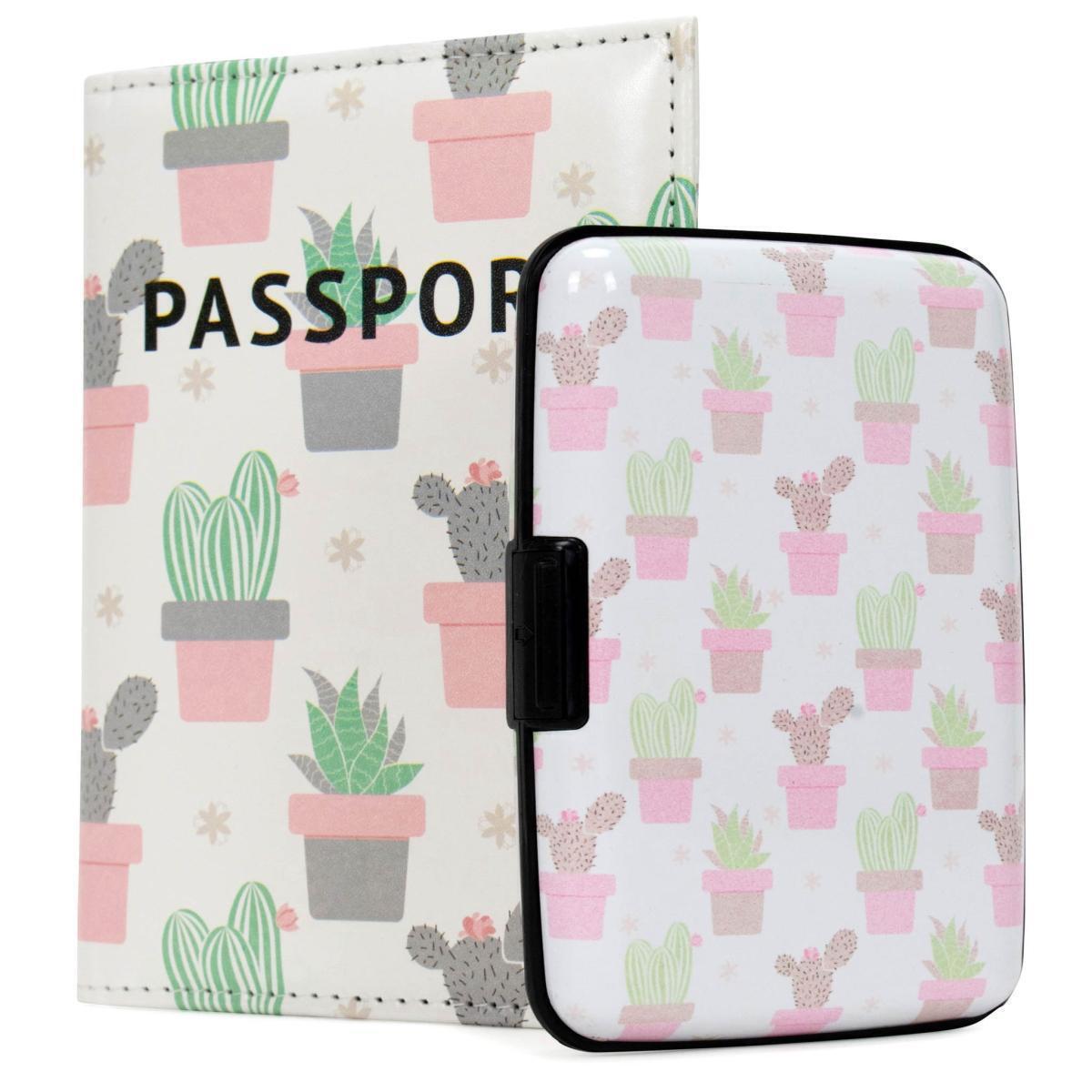 Miami CarryOn RFIDWSCAC RFID Protected Wallet and Passport Cover Set (Cactuses)