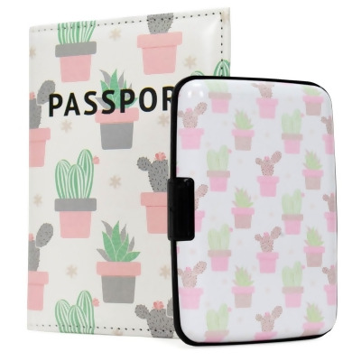 Miami CarryOn RFIDWSCAC RFID Protected Wallet and Passport Cover Set (Cactuses) 