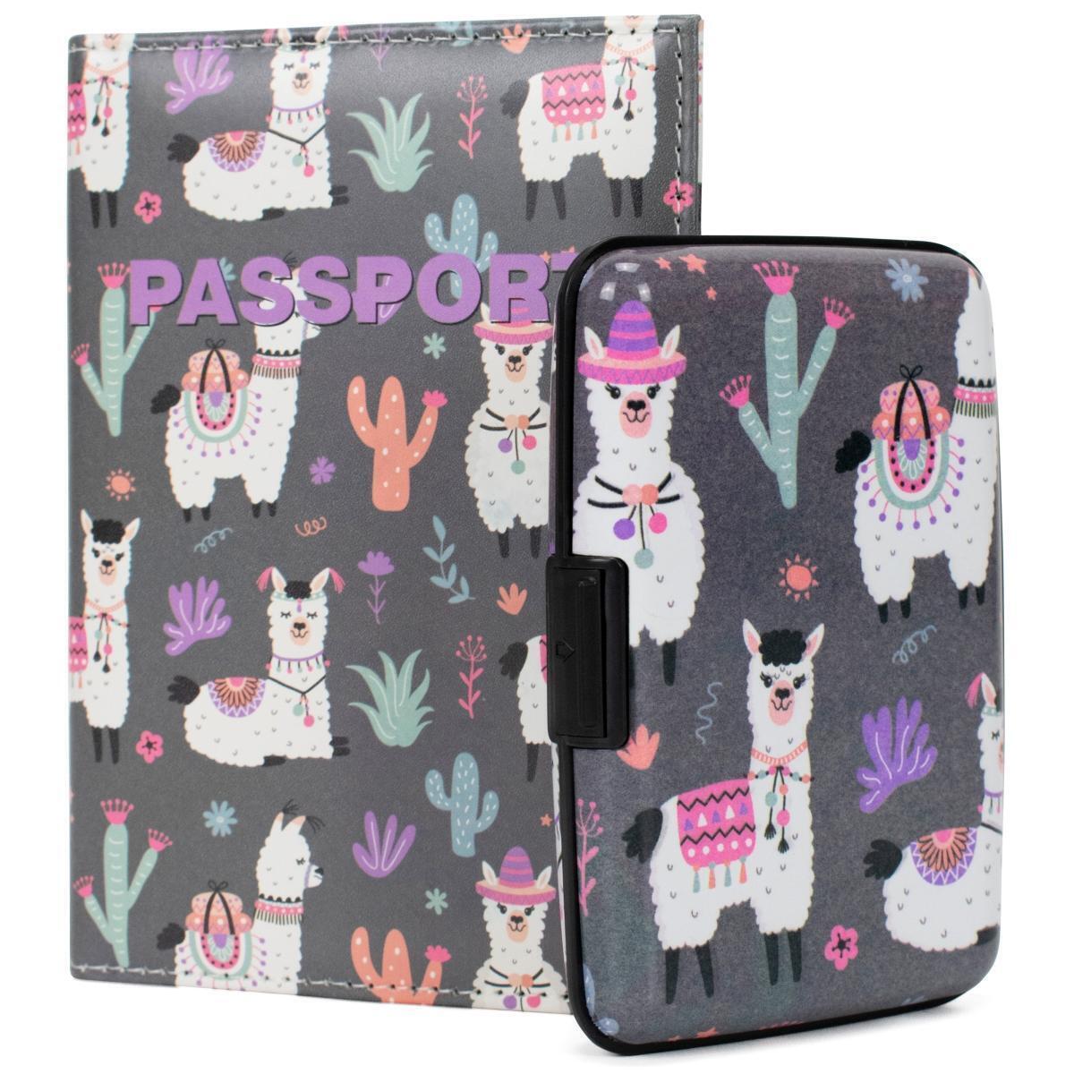 Miami CarryOn RFIDWSCACLLAM RFID Protected Wallet and Passport Cover Set (Llamas & Cactuses)