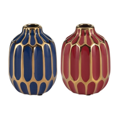 Sagebrook Home 12540-12 5 in. Ceramic Vase, Blue & Red - Set of 2 