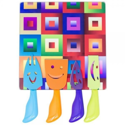 Entertaining Essentials EE221 7 x 7 in. Knife & Glass Board Happy Multi Square Gift Set - 4 Piece 
