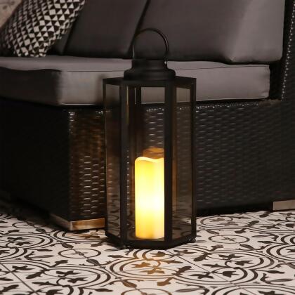 Alpine Corporation Hexagonal Outdoor Candlelit Lantern with Warm White LEDs - Black